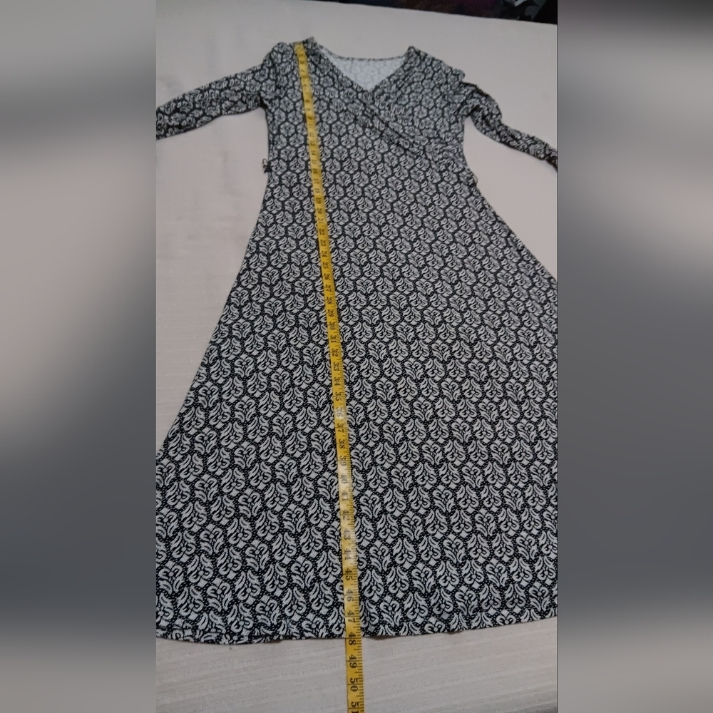Soft Surroundings Black White Faux Wrap Front Jersey Knit Maxi Dress Size SP - Picture 8 of 11